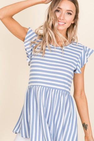 BOMBOM Striped Round Neck Blouse-Teresa's Fashionista LLC