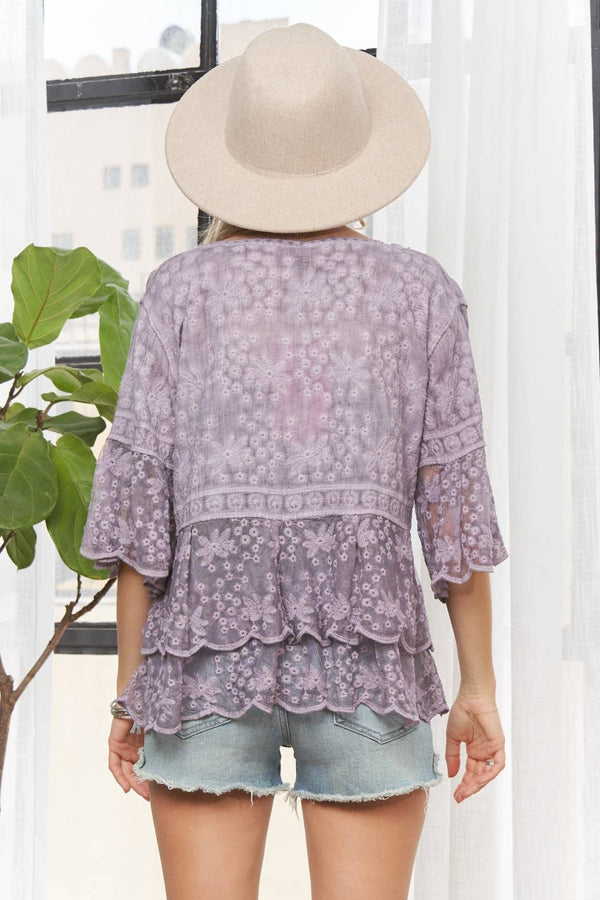 CET3907 - 3/4 BELL SLEEVES LACE BLOUSE