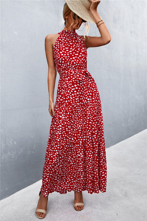 Printed Sleeveless Tie Waist Maxi Dress-Teresa's Fashionista LLC