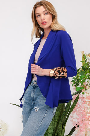 Celeste Full Size Rolled Leopard Cuff Open Front Blazer - Teresa's Fashionista LLC