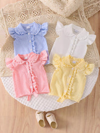 Children's Gingham Ruffle Collar Sleeveless Shirt