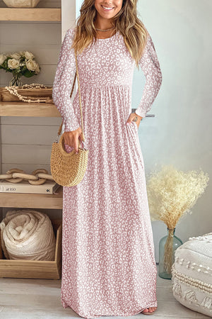 Leopard Round Neck Long Sleeve Maxi Dress-Teresa's Fashionista LLC