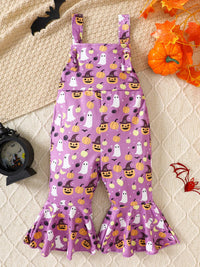 Children's Halloween Pumpkin Print Bell-Bottom Jumpsuit