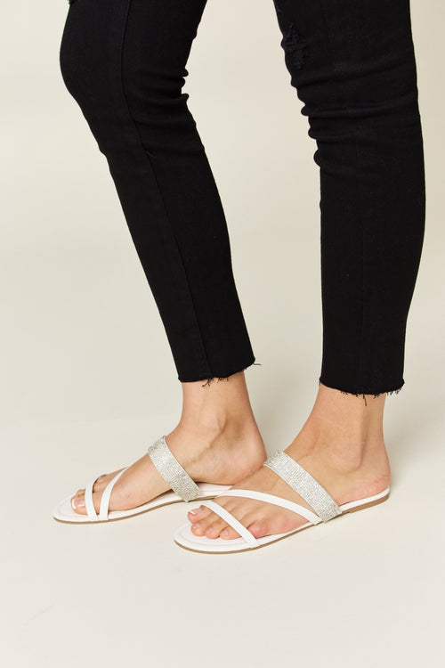 WILD DIVA Rhinestone Strappy Flat Sandals-Teresa's Fashionista LLC