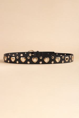 Heart Shape Alloy Detail PU Leather Belt-Teresa's Fashionista LLC