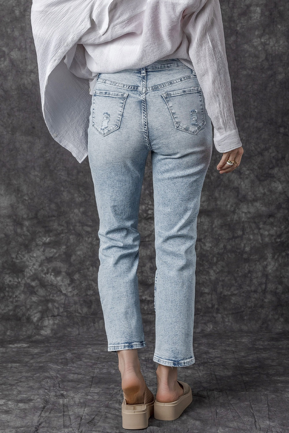 Distressed High Waist Jeans-Teresa&#39;s Fashionista LLC