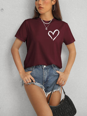 Heart Round Neck Short Sleeve T-Shirt-Teresa's Fashionista LLC