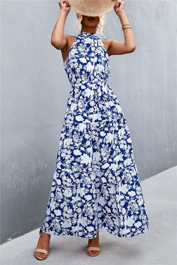 Printed Sleeveless Tie Waist Maxi Dress-Teresa's Fashionista LLC