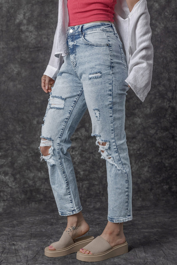 Distressed High Waist Jeans-Teresa's Fashionista LLC
