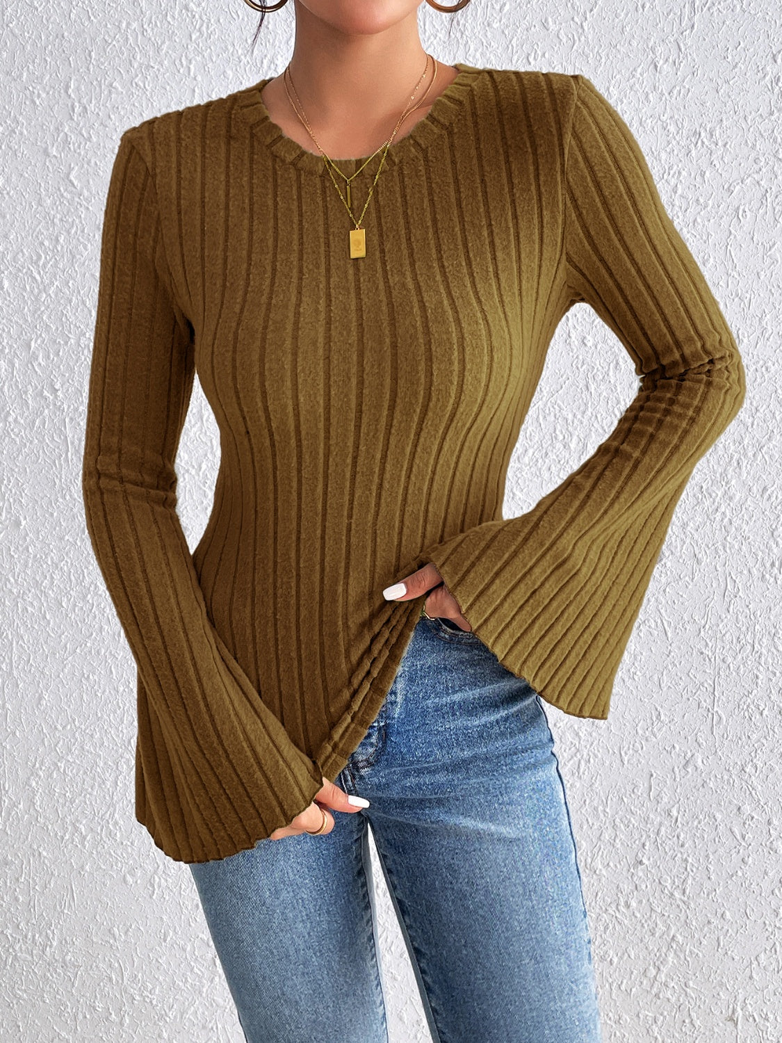 Round Neck Flare Sleeve T-Shirt-Teresa&#39;s Fashionista LLC