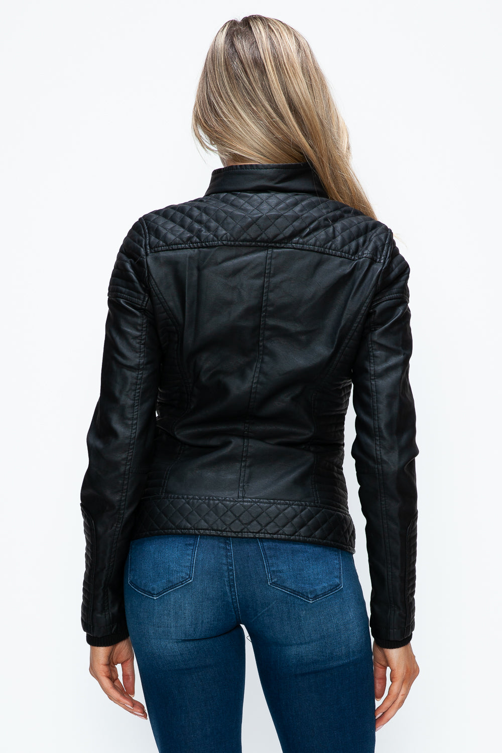 YMI Faux Layered Double-Zipper Jacket with Fuzzy Hood - Teresa's Fashionista LLC