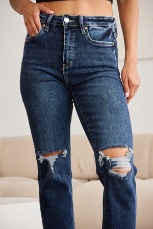 RFM Crop Dylan Full Size Tummy Control Distressed High Waist Raw Hem Jeans-Teresa's Fashionista LLC