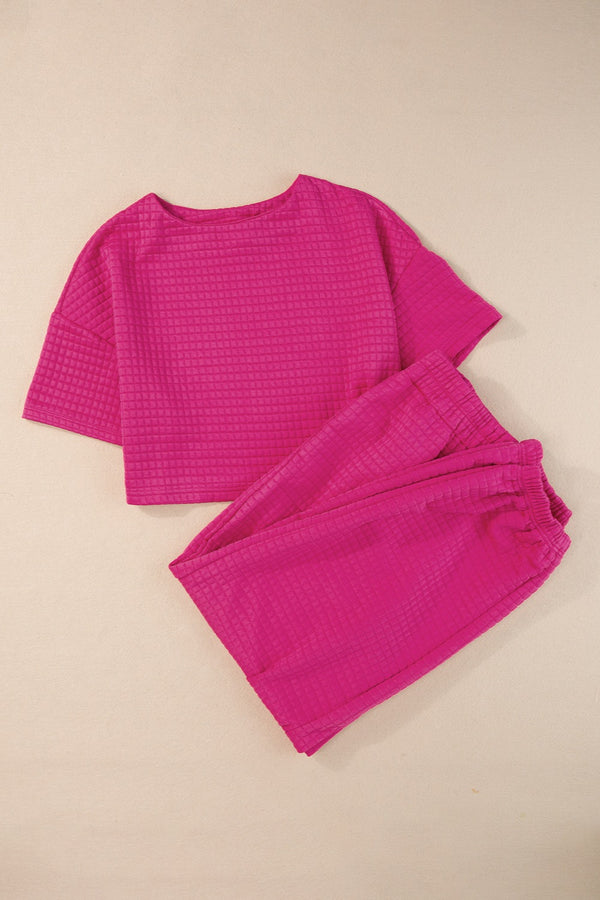 Round Neck Short Sleeve Top and Elastic Waist Pants Set-Teresa's Fashionista LLC