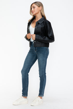 Snobbish Snap Down Long Sleeve PU Leather Jacket - Teresa's Fashionista LLC