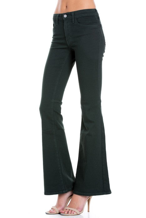high waist flare denim pants chocolate - Teresa's Fashionista LLC