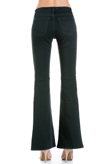 high waist flare denim pants chocolate - Teresa's Fashionista LLC