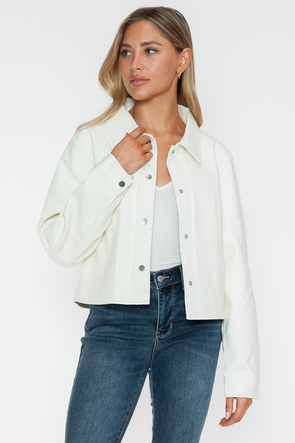 Snobbish Snap Down Long Sleeve PU Leather Jacket - Teresa's Fashionista LLC