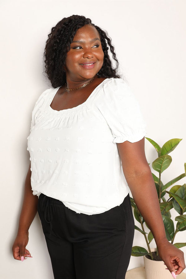 Swiss Dot Puff Sleeve Square Neck Blouse-Teresa's Fashionista LLC