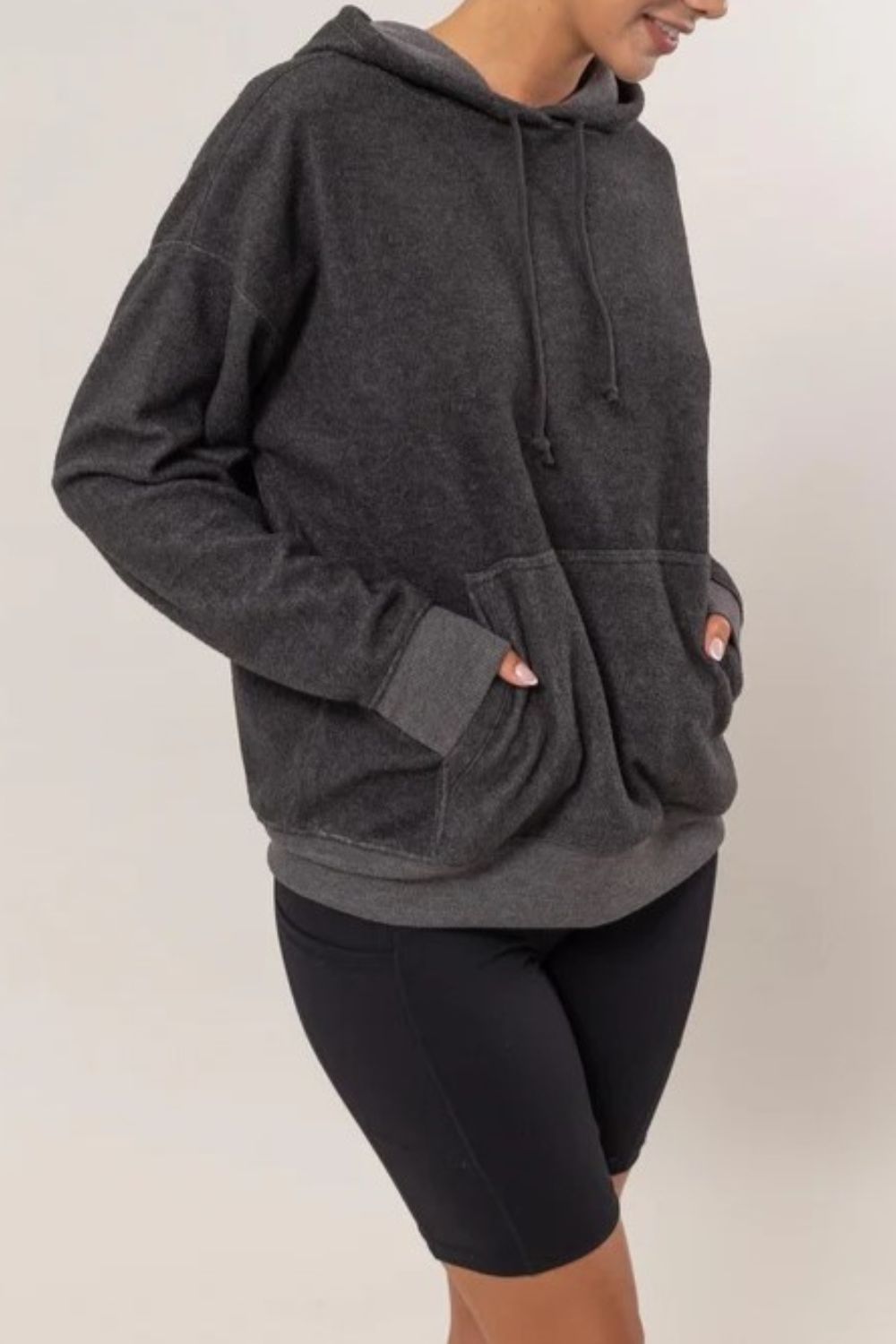 HYFVE Brushed Long Sleeve Hoodie with Kangaroo Pocket - Teresa's Fashionista LLC