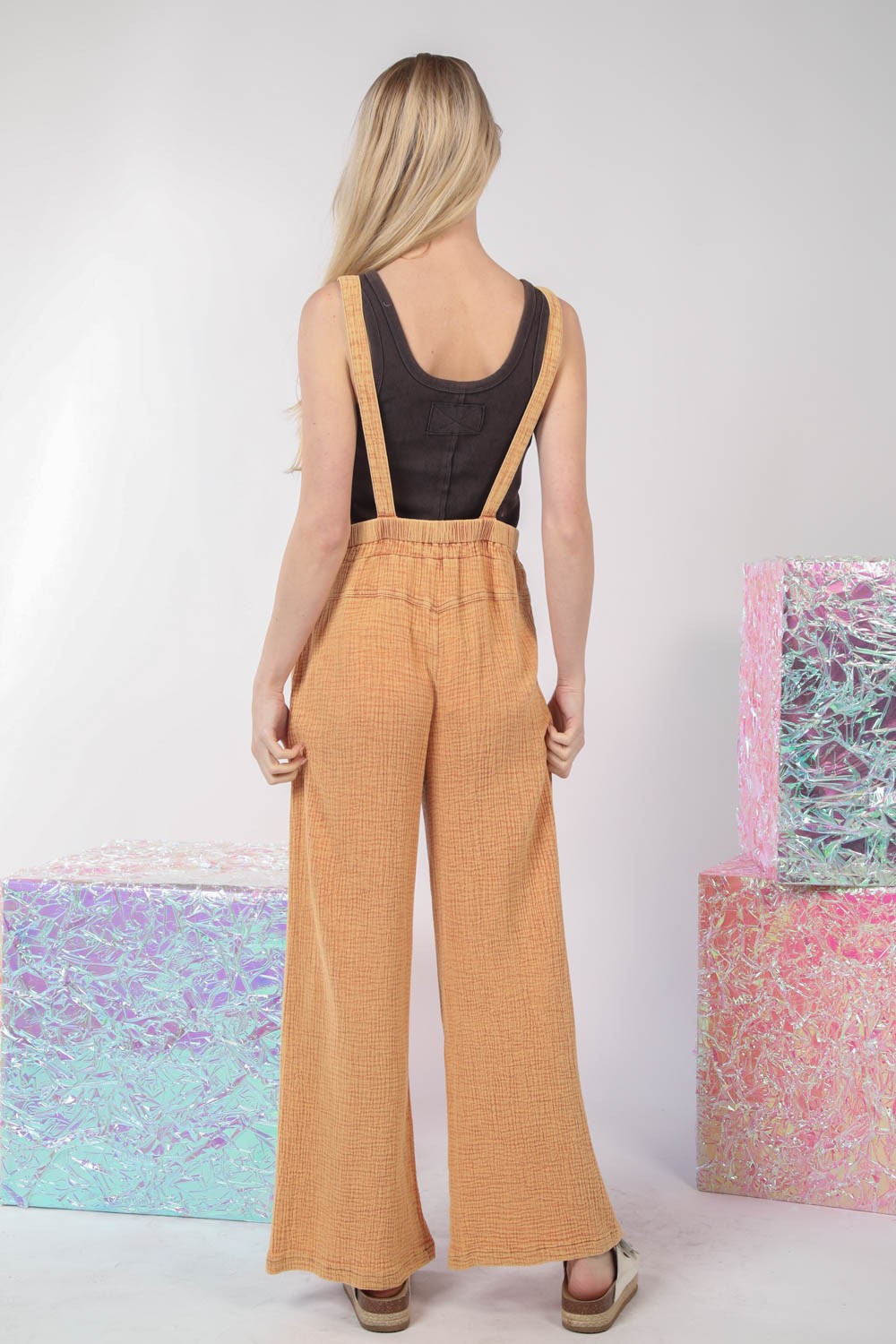 VERY J Texture Washed Wide Leg Overalls - Teresa's Fashionista LLC