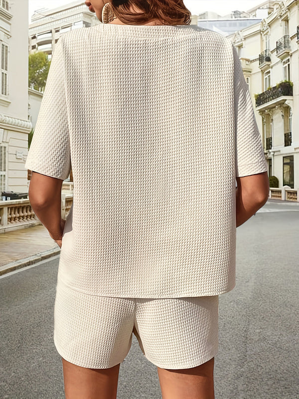 Waffle-Knit Half Sleeve Top and Shorts Set-Teresa's Fashionista LLC
