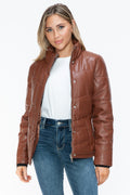 Snobbish Pocketed Zip Up Turtleneck Puffer Jacket - Teresa's Fashionista LLC