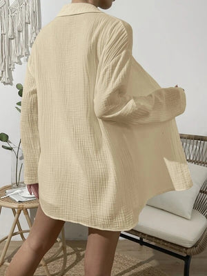 Dropped Shoulder Button Up Top and Elastic Waist Shorts Set-Teresa's Fashionista LLC