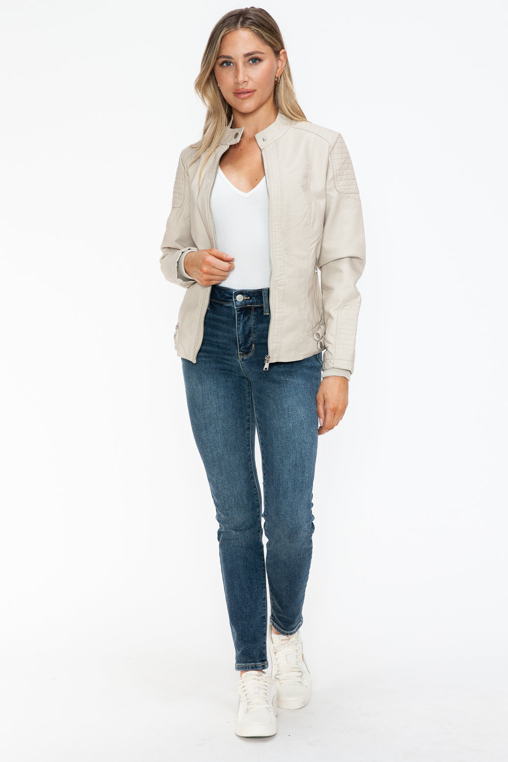 Snobbish Faux Leather Biker Jacket with Side Zip Pockets - Teresa's Fashionista LLC