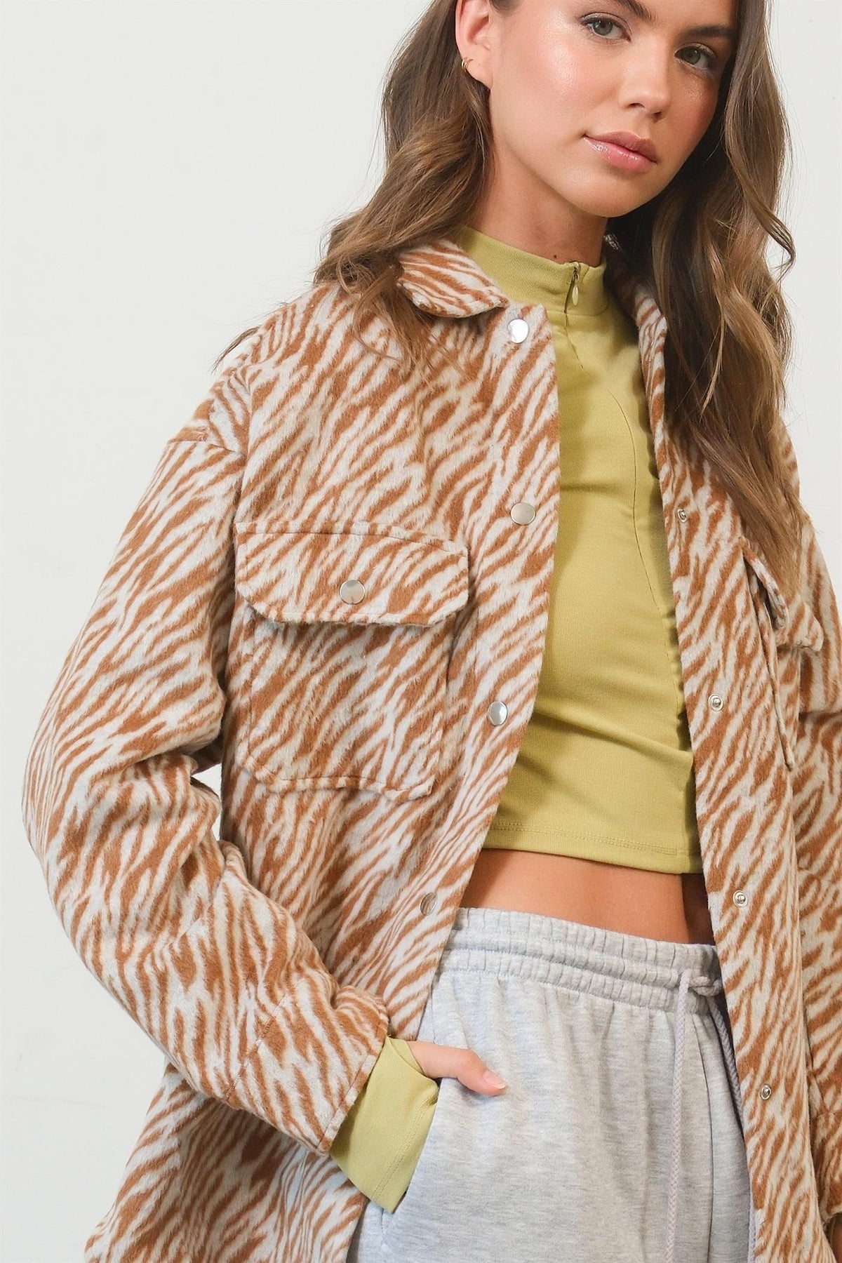 HYFVE Zebra Print Snap Down Long Sleeve Shacket - Teresa's Fashionista LLC