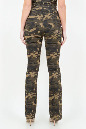 American Bazi V-Cut Ruched Camo Flare Pants - Teresa's Fashionista LLC