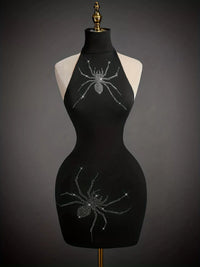Rhinestone Spider Halter Neck Bodycon Dress
