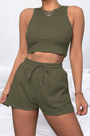 Round Neck Top and Drawstring Shorts Set-Teresa's Fashionista LLC