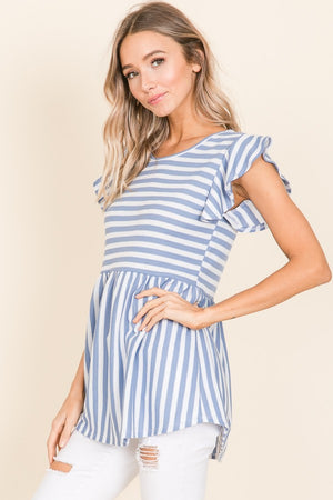 BOMBOM Striped Round Neck Blouse-Teresa's Fashionista LLC