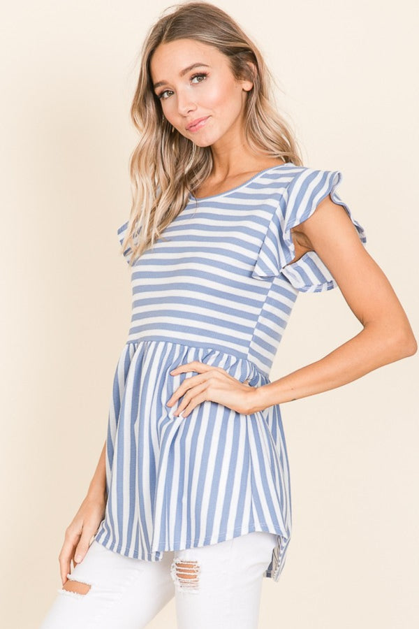 BOMBOM Striped Round Neck Blouse-Teresa's Fashionista LLC