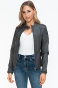 Snobbish PU Leather Biker Jacket with Side Zip Pockets - Teresa's Fashionista LLC