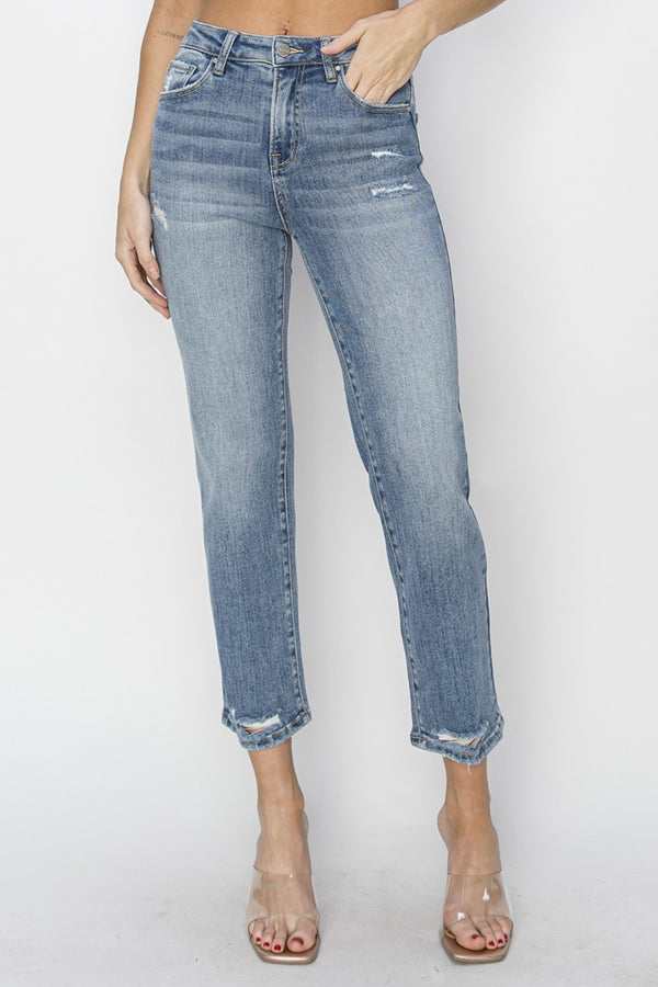 RISEN Full Size High Waist Distressed Cropped Jeans - Teresa's Fashionista LLC
