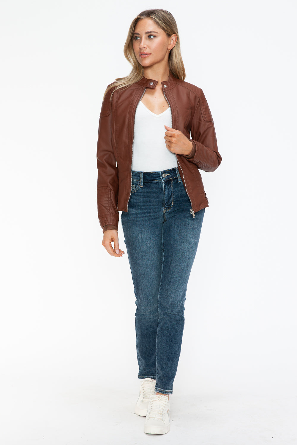 Snobbish Faux Leather Biker Jacket with Side Zip Pockets - Teresa's Fashionista LLC