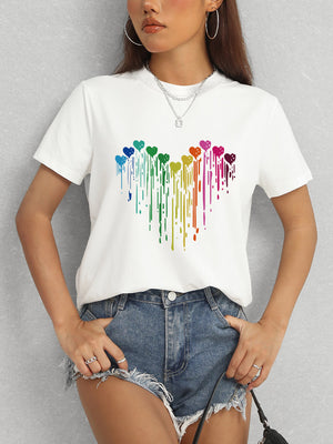 Heart Round Neck Short Sleeve T-Shirt-Teresa's Fashionista LLC