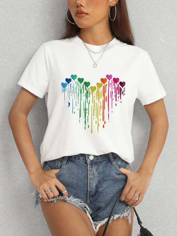 Heart Round Neck Short Sleeve T-Shirt-Teresa's Fashionista LLC