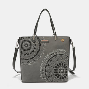 Nicole Lee USA Metallic Stitching Embroidery Inlaid Rhinestone Tote Bag-Teresa's Fashionista LLC