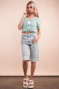 VERY J Front Tie Crochet Crop Top