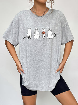 Round Neck Short Sleeve Ghost Graphic T-Shirt - Teresa's Fashionista LLC