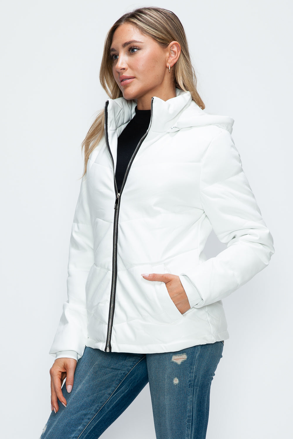 How Dare U Pocketed Zip Up Puffer Jacket with Removable Hood - Teresa's Fashionista LLC