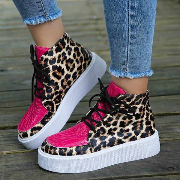 PU Leather Leopard Platform Sneakers-Teresa's Fashionista LLC