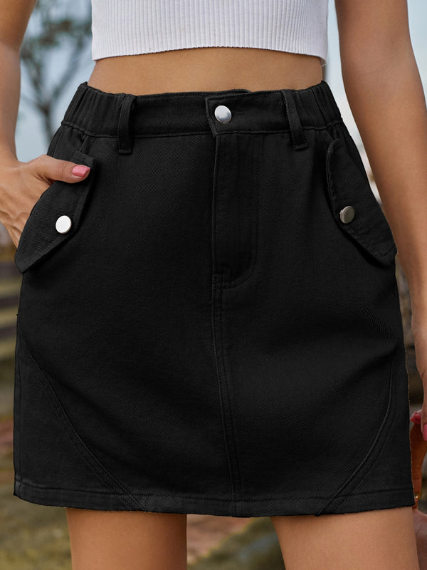 Pocketed Buttoned Mini Denim Skirt-Teresa's Fashionista LLC