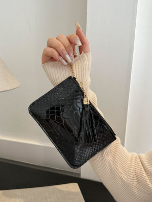 PU Leather Tassel Trim Card Case-Teresa's Fashionista LLC