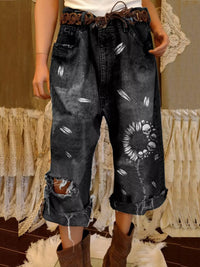 Full Size Distressed Skull Print Jeans Plus Size