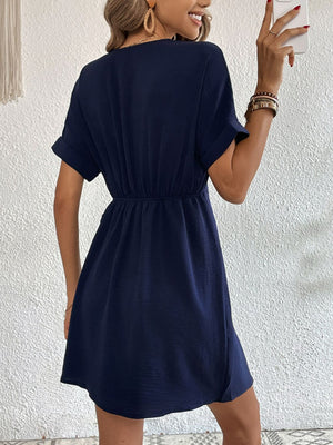 Tied Cuffed Sleeve Surplice Dress-Teresa's Fashionista LLC