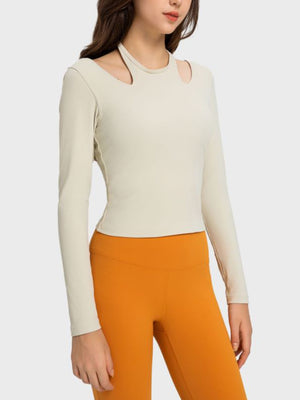 Halter Neck Long Sleeve Sporty Top-Teresa's Fashionista LLC