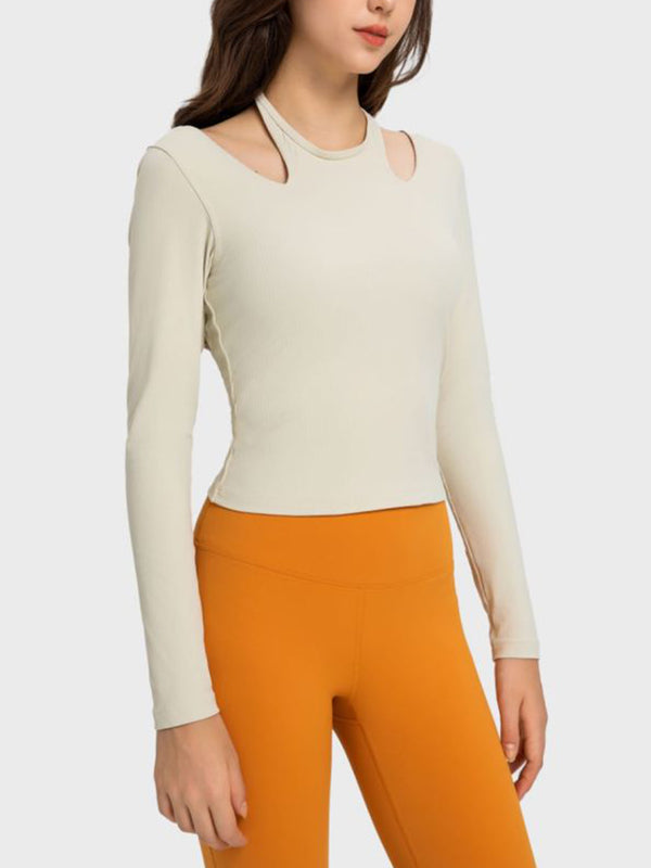 Halter Neck Long Sleeve Sporty Top-Teresa's Fashionista LLC
